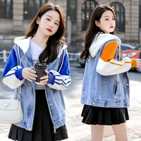 spring autumn womens plus size denim jacket hoodie korean fashion loose student leisure sports top streetwear student coat new