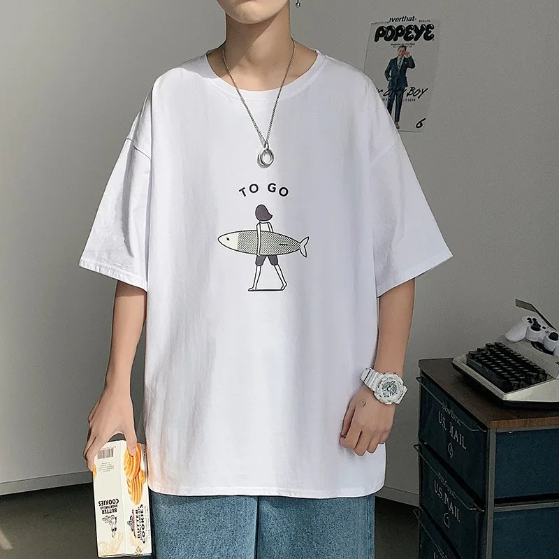 

2022 summer popular loose short sleeve t-shirt men's fashion brand Hong Kong style student T-shirt versatile bottoming shirt