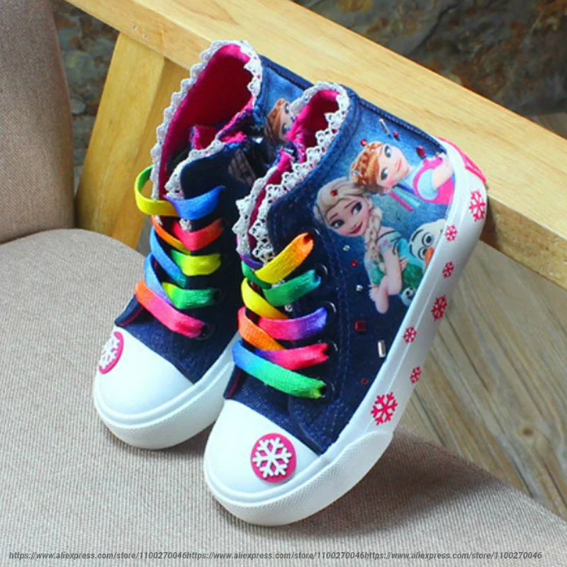 Disney Kids Shoes For Girls Sneakers Elsa Anna Princess Canvas Children Shoes Denim Running Sport Baby Autumn Big Girls Shoes