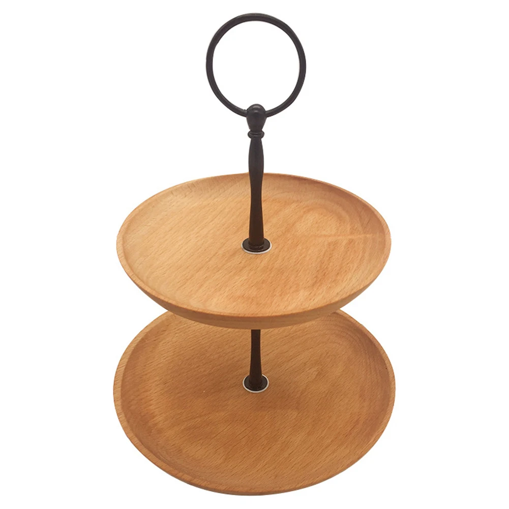 

Snack Tool Home Fruit Tray European Style Kitchen Storage Round Candy Bread Wooden Double Layer Decoration Party Table