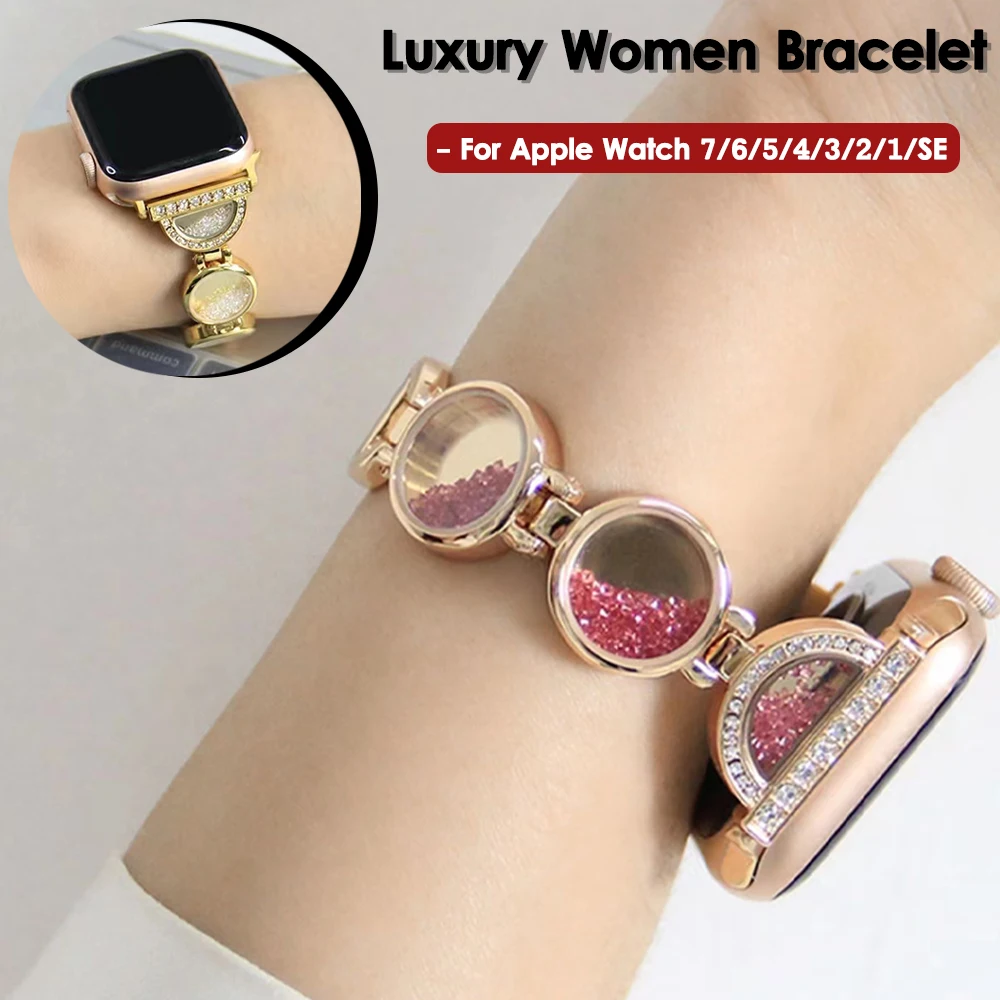 

Luxury Bracelet For Apple Watch Metal Gold Band 38mm 44mm 40mm 42mm For iWatch 7 41 45mm SE 6/5/4/3 Stainless Steel Wrist Strap