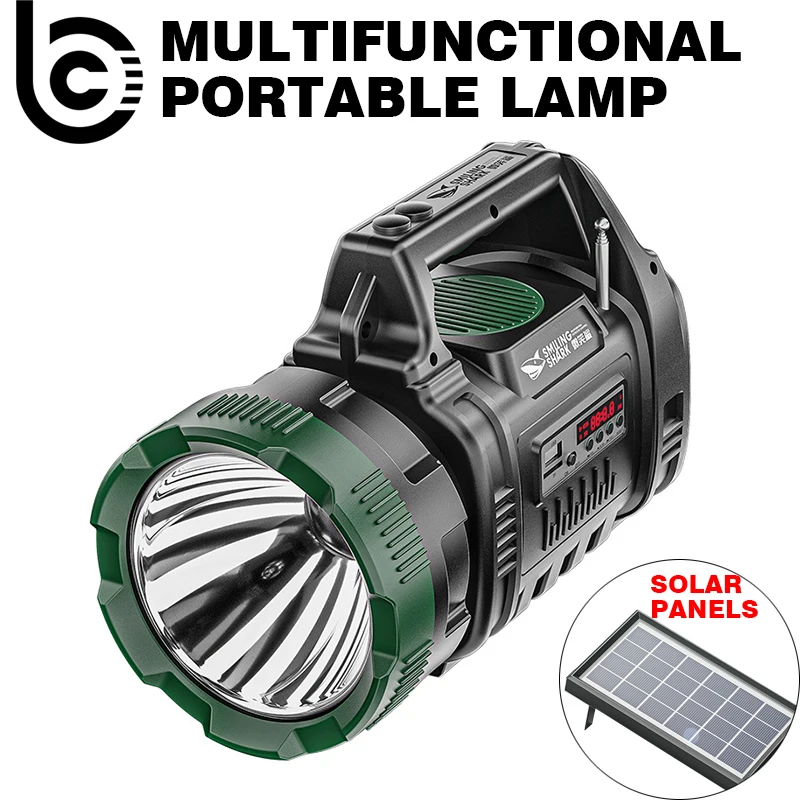 XHP90 LED Flashlight Handheld Waterproof Camping Lamp Rechargeable Solar Energy Emergency Floodlight Searchlight With Audio