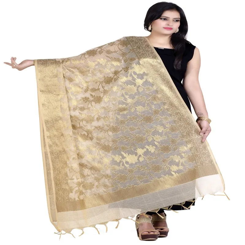 

Handwoven Beige Zari Work Banarasi Dupatta Stole Scarf,Free Size (D101BEI)