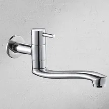 KKTNSG Extra Long Kitchen Sink Faucet Wall Mounted Single Cold Bathroom Faucet 360° Out Door Garden Sink Tap 304 Stainless steel