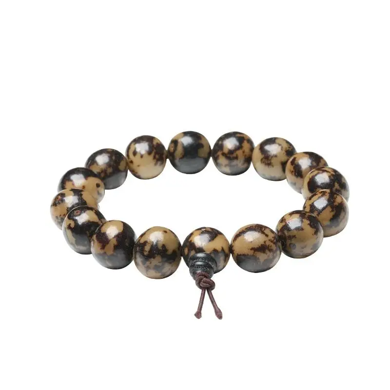 Tiger Spot Bodhi Seed Bracelet White Jade Jacquard Root Buddha Beads Single Ring Hand-Held Rosary Men's and Women's Pla...