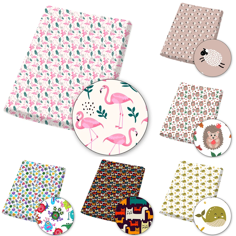 

Polyester Cotton Fabric By The Yard Cartoon Animals Flamingo Printed Cloth Sheets DIY Masks Supplies Handmade Craft 45*145CM 1PC