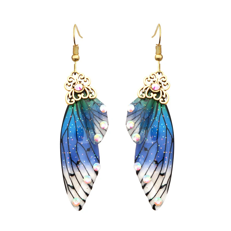 

Butterfly Wing Drop Dangle Earrings for Women Femininity Stylish Sparkling Rhinestones Multicolor Gradient Cicada Wings Earrings