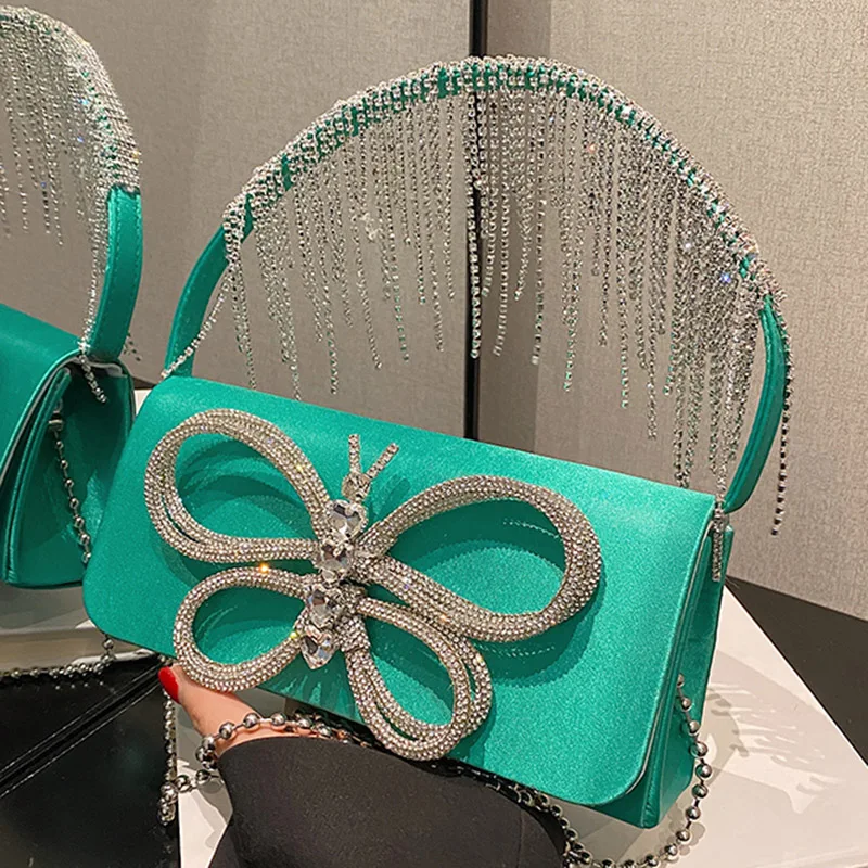 

Дизайнерский женский Вечерний Клатч зеленого и оранжевого цвета 2023, сумочки и кошельки, сумки на плечо с кристаллами и бабочками, сумки-тоуты для свадьбы