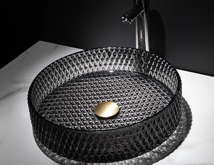 

Wash Basin Bathroom Die Cast Shining Black Glass Wash Table Hotel Antifouling Multicolor Light Luxury Artistic Style Furnitures