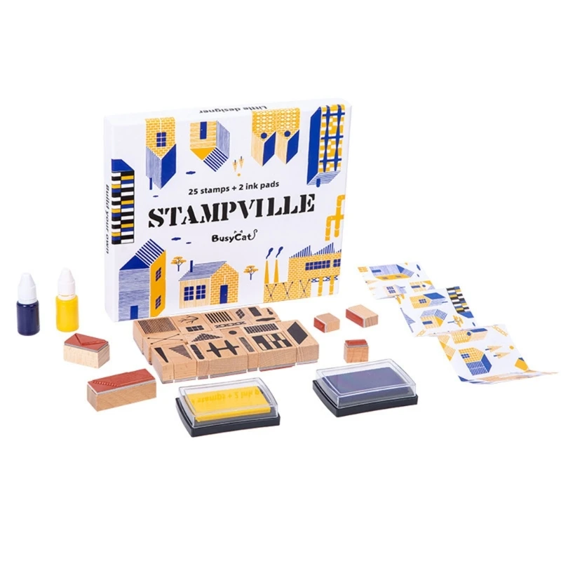 

Stamps for Kids Self-Inking- DIY Buldings Themed Toy Stamps Card Making Funny Wooden Stamps Bundle Card Making