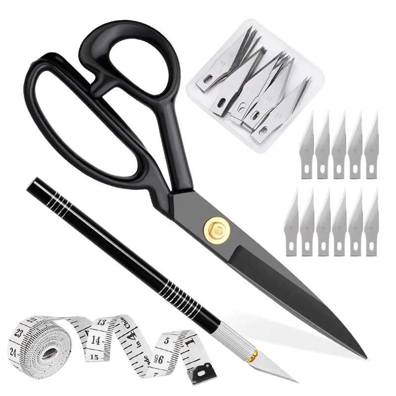 

10-дюймовые ножницы для шитья RORGETO из нержавеющей стали, швейная рулетка, товары для рукоделия, Гравировальный нож с лезвиями, инструменты дл...