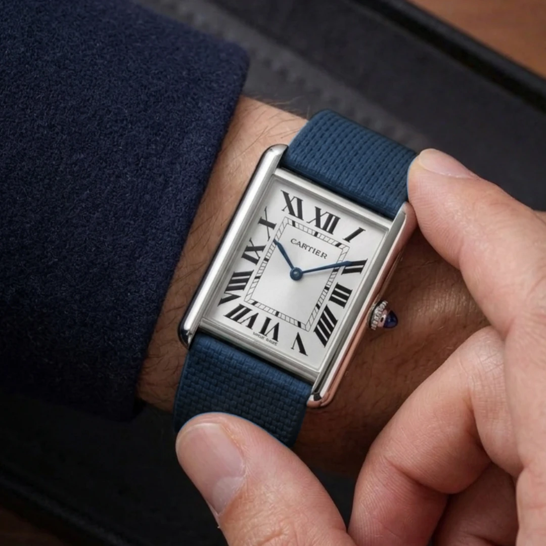 Фото Ремешок для часов из парусины и каучука FKM, 20 мм/22 мм, подходит для Cartier Tank / Jaeger-LeCoultre Reverso / Piaget, быстросъемный. №1