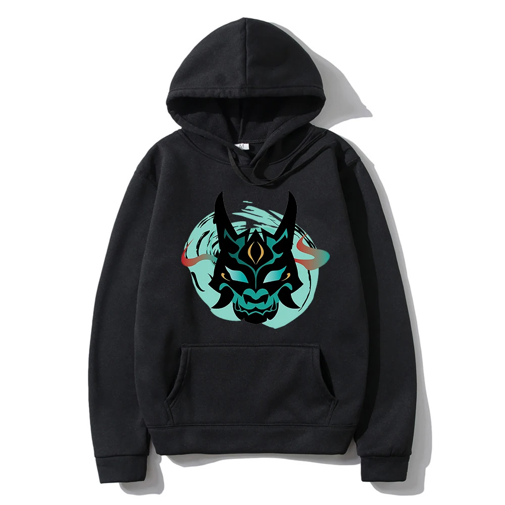 

Genshin Impact Xiao Mask Fangs Graphic Hoodie Unisex Hip Hop Streetwear Long Sleeve Pocket Kpop Graffiti Style Print PulloversII