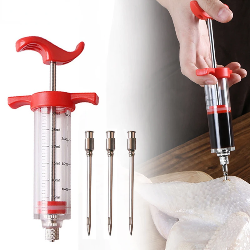 

Flavor Needle BBQ Meat Syringe Marinade Injector Pork Steak Meat Sauces Syringes With 3 Stainless Steel Needles Kitchen Tools