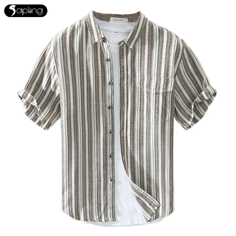 

2022 Summer Men's Short-sleeve Shirts Linen Casual Striped Thin Shirts Youth Male Loose Comfortable Shirt Mens Fashion Outwears