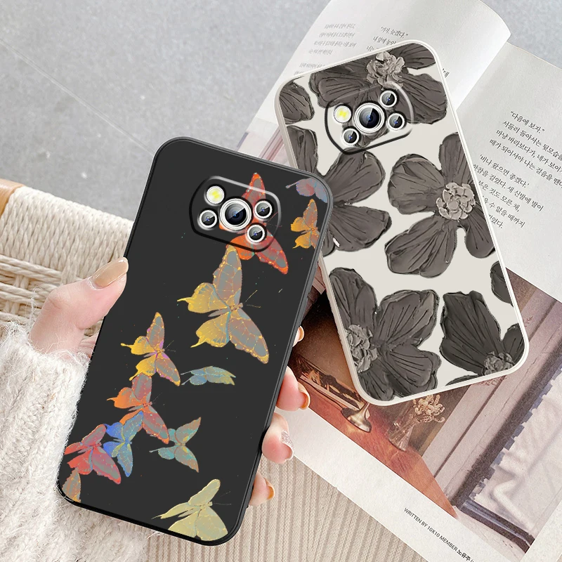 

Beautiful Flower Butterfly Phone Case For Xiaomi Mi Poco X4 X3 C40 C3 M4 M3 F4 F3 GT Pro NFC 5G TPU Funda Liquid Rope Cover