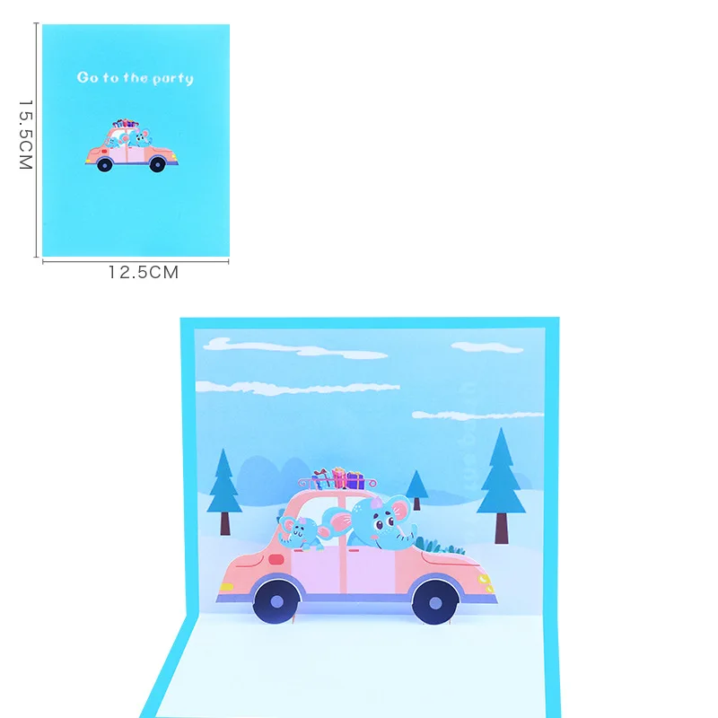 

10pcs Handmade Cute Elephant Car 3D Pop UP Greeting Invitation Card For Baby Shower Thanks Christmas Wedding Birthday Party Gift