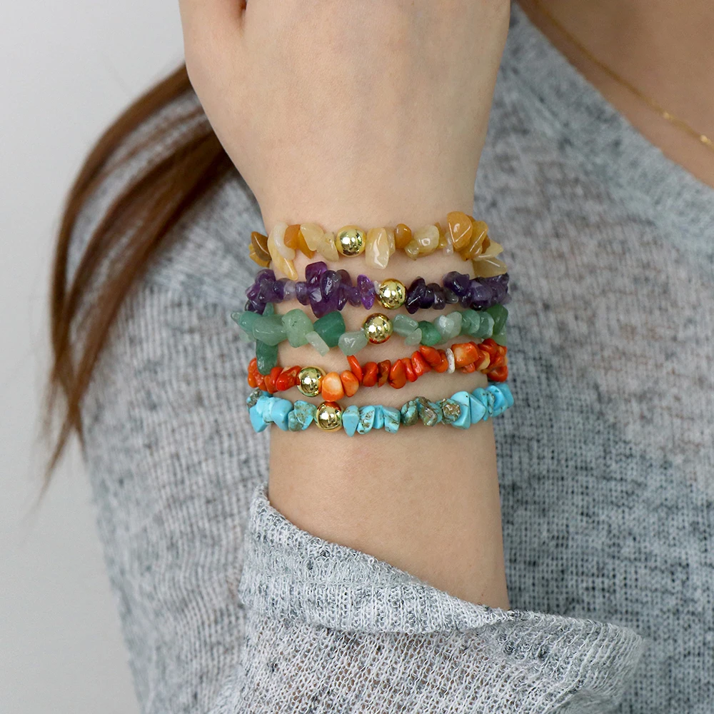 

New Natural Gravel Chips Stones Irregular Bracelets Gift For Women Men Personality Stretch Beaded Wholesale Wrist Jewelry Gifts