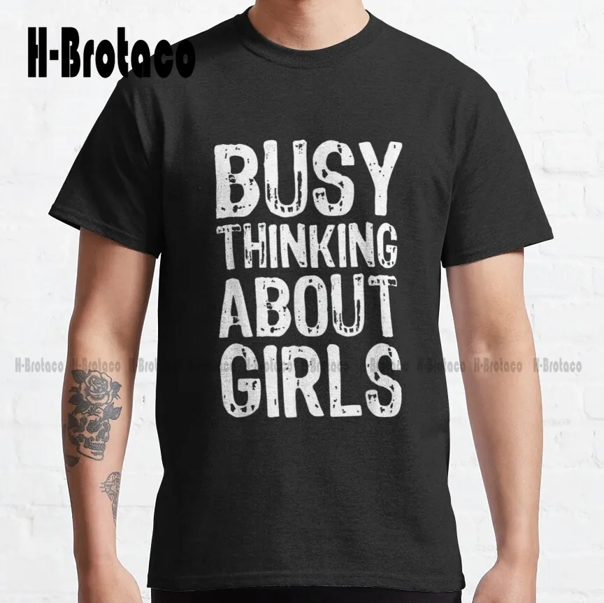 

Классическая оранжевая футболка с надписью "Think About Girls", Высококачественная Милая элегантная Милая хлопковая Футболка с милым мультяшным пр...
