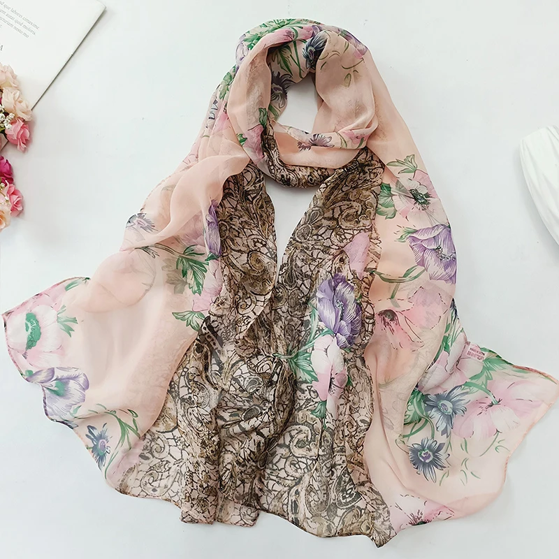 

Chiffon Georgette Bandana Scarves Floral Silk Feeling Scarf Hijab Long Shawl Large Wrap Sunscreen Thin Scarves Soft 160*50cm
