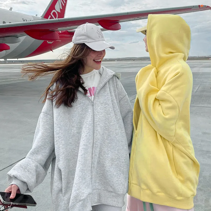 

Autumn Hoodies Oversized Y2K Sweatshirts Women Zipper Sweatshirts Hooded Cardigan Casual Loose Coat Jackets Hip Pop Streetwear