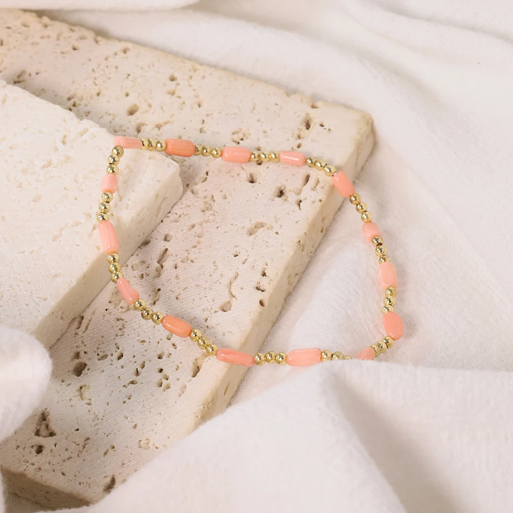Красный коралловый камень золотые разделенные бусины эластичная веревка модные