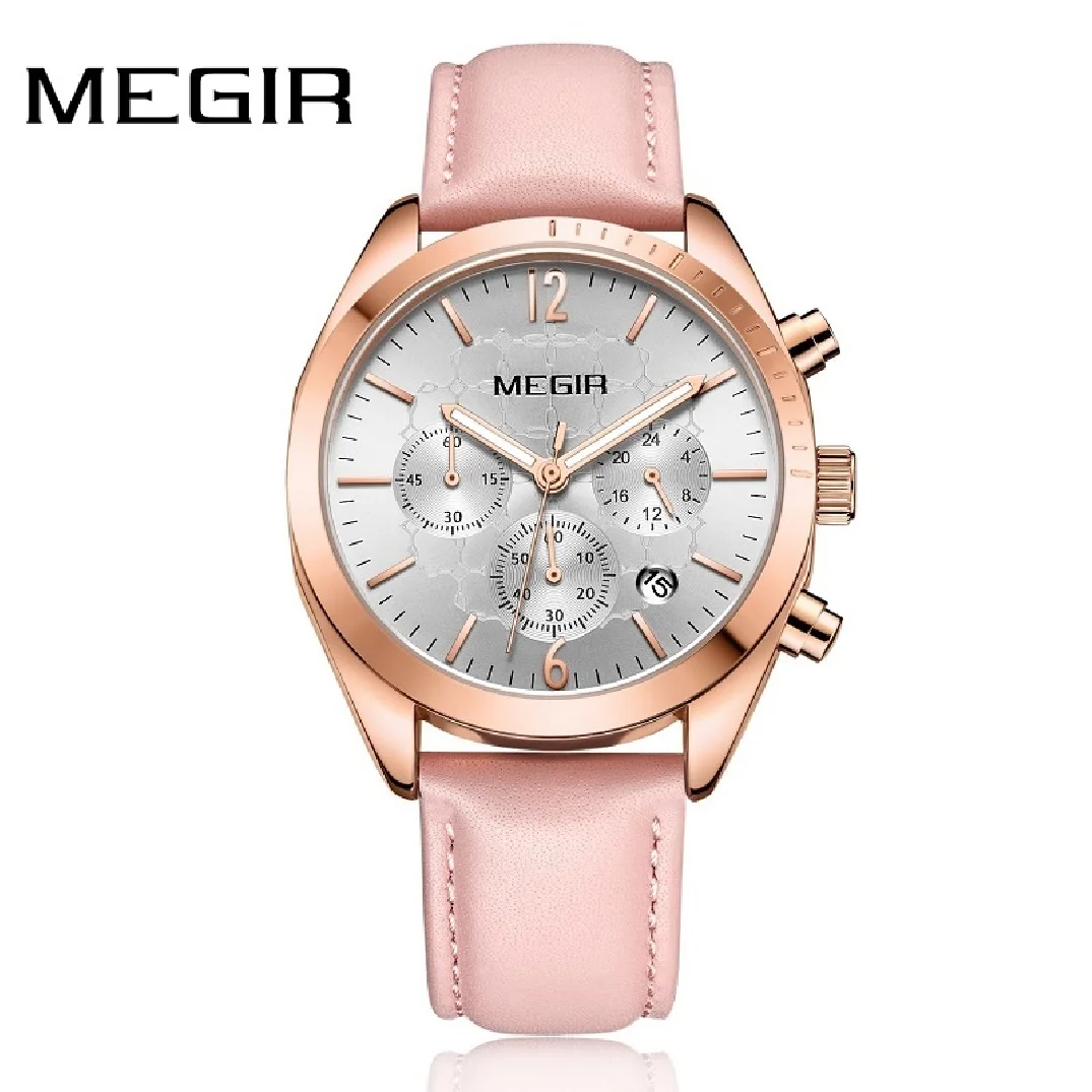 Megir Original Women's Fashion Quartz Watch Chronograph Leather Strap Waterproof Casual Wristwatch Lady Dress Relogios Femininos enlarge