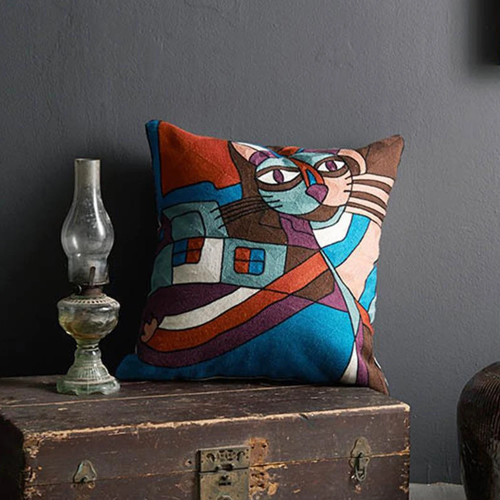 

Sofa Cushion Cover Retro Oil Painting Pillowcase Modern Abstract Art Geometric Cushion Case Livingroom Sofa Seat Throw Pillows