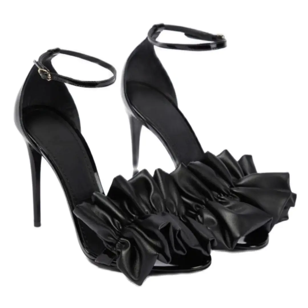 Сандалии женские плиссированные с открытым носком босоножки ремешком и пряжкой