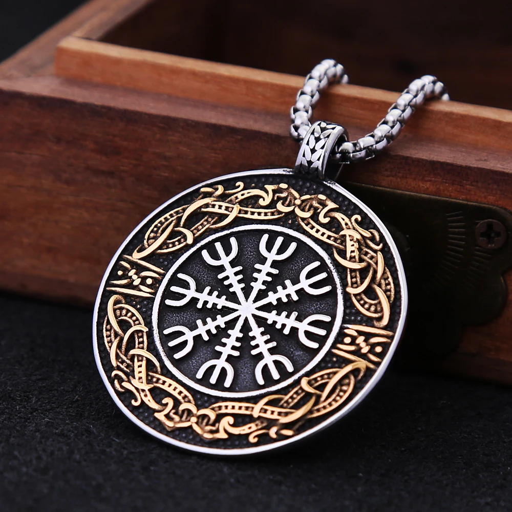 

Nordic Vintage Compass Necklaces For Men Stainless Steel Celtic Knot Viking Rune Pendant Biker Amulet Jewelry Gifts Dropshipping