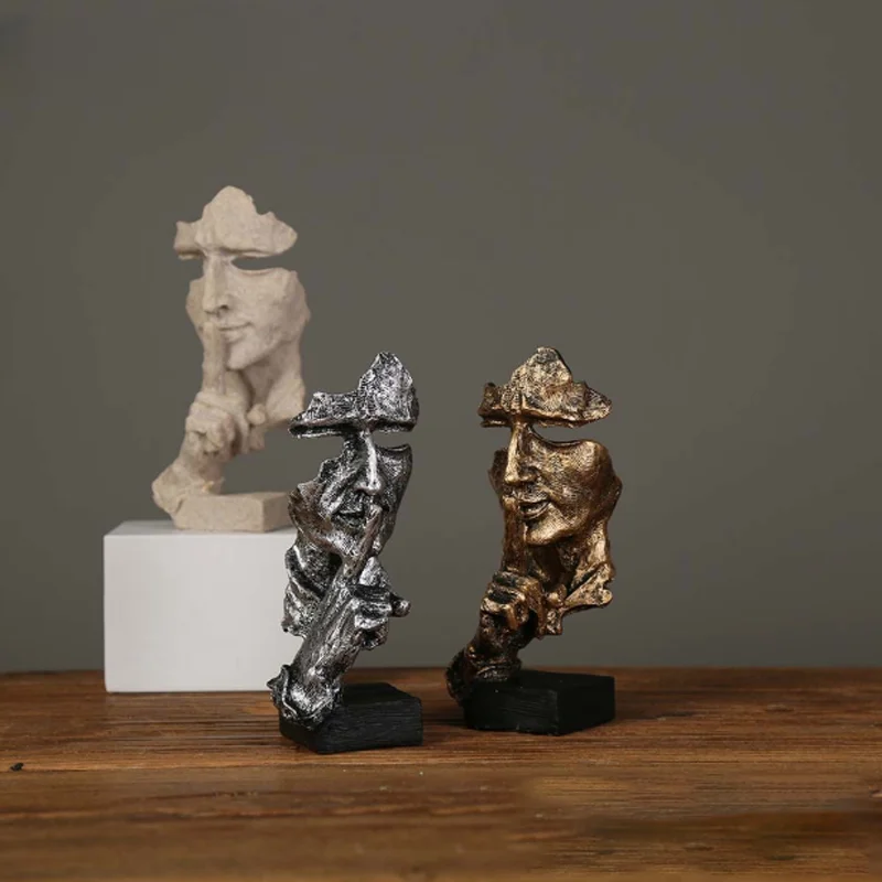 17 см домашний декор абстрактная беззвучная Золотая Статуэтка из смолы с тихим