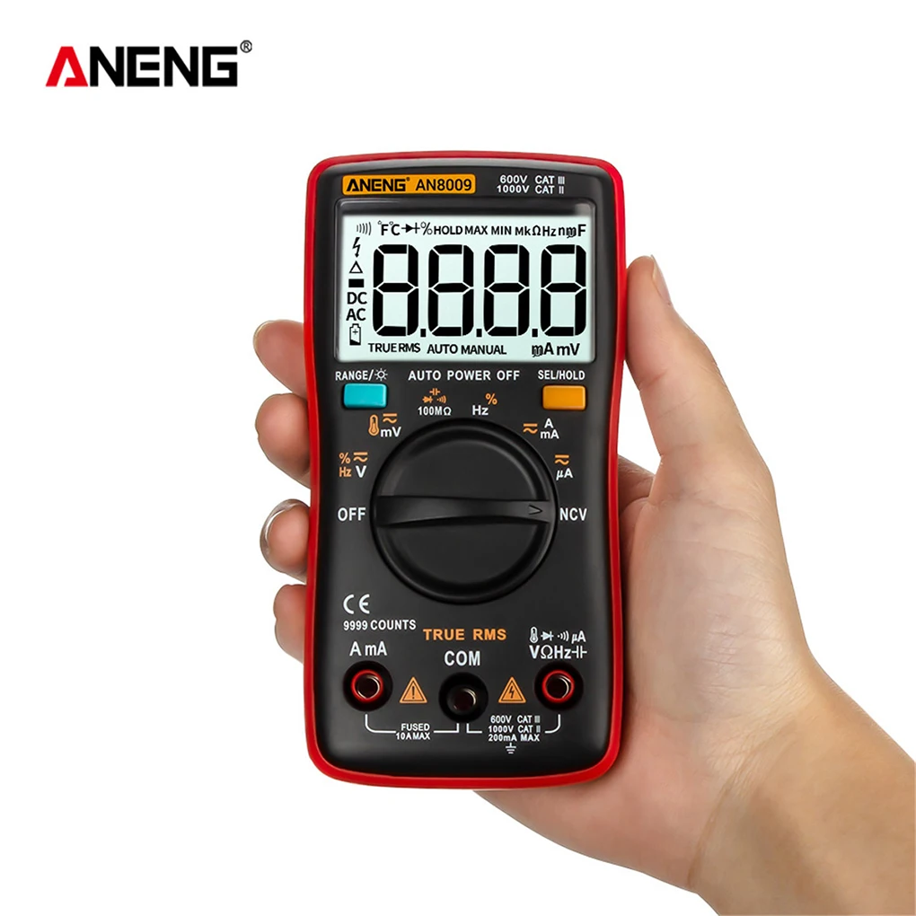 

ANENG AN8009 Multimeter Tester Auto Range Backlight LCD Voltmeter Ammeter Meter Portable Professional Handheld Detector Orange