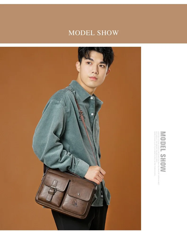 Men's Handbag Messenger Valise Shoulder Bags Zipper Briefcase Front Pocket Leisure Retro Letter Cartoon PU Outdoor Satchel Black