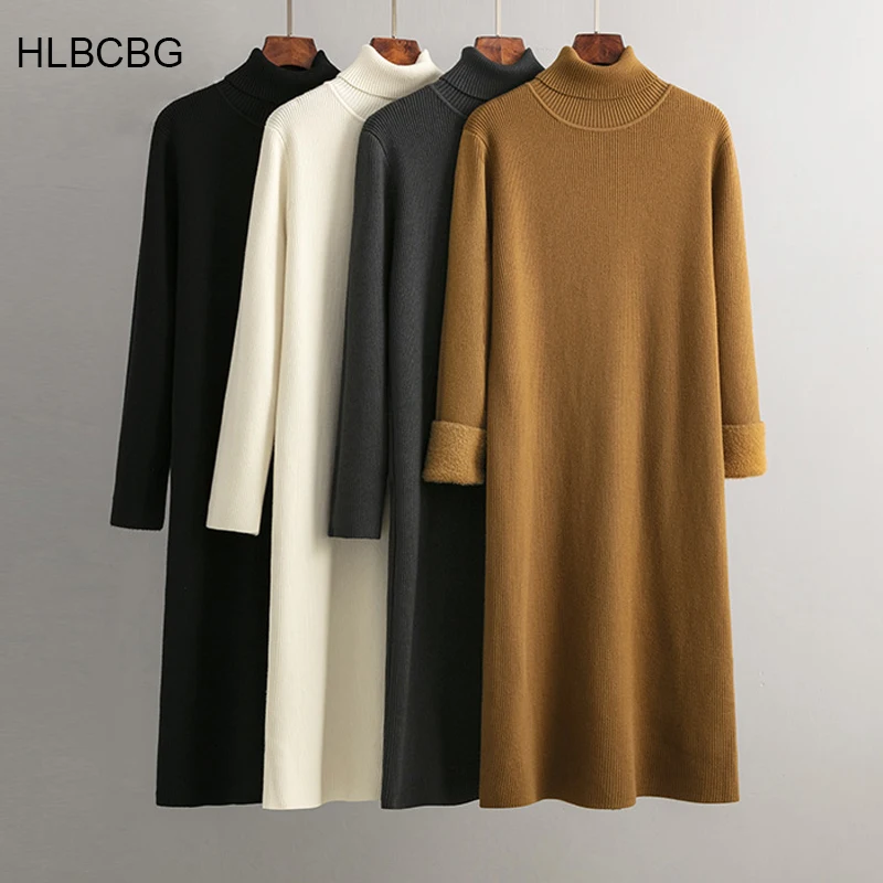 Купи HLBCBG Autumn Thick winter O-neck Long Sleeve Thick Sweater DressFur Dress Women Loose Mini Dress Female Chic Straight Dress за 2,152 рублей в магазине AliExpress