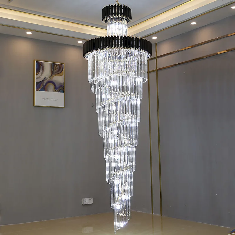 Led Pendant Lamps Stair crystal chandelier luxury jump floor revolving building in the villa hall long chandelier