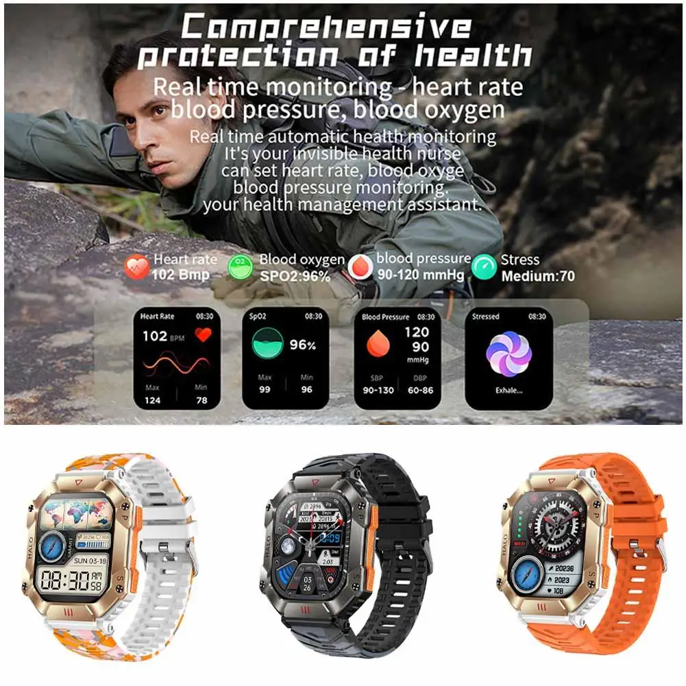 

KR80 Men Smart Watch Compass Altitude Measure Air Pressure Battery Call 650mAh Outdoor Adventure Measure Bluetooth SmartWat J6H2