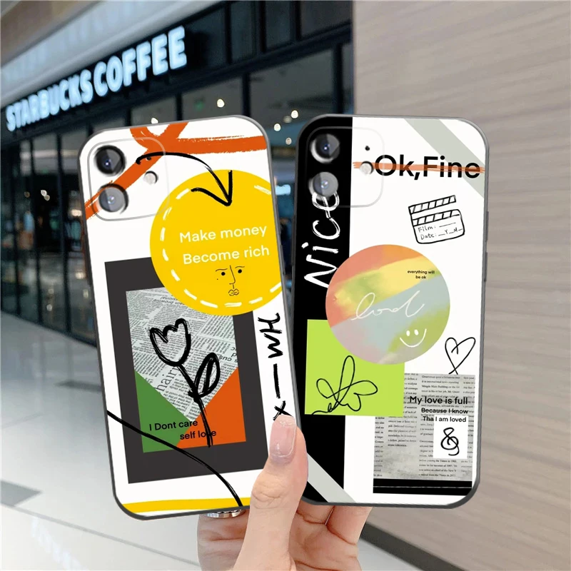 

Funny Doodle Smiley Phone Case For iPhone 11 Pro 13 12 Mini MAX X XR XS 8 7 Plus 6 6s SE 2020 Back Black Carcasa Silicone Cover