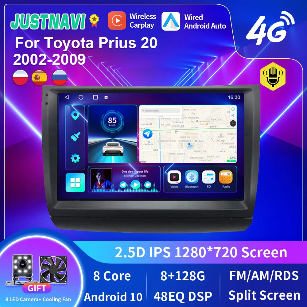 JUSTNAVI 9" Android 10.0 Car Multimedia Radio Player For Toyota Prius 20 2002-2009 GPS Stereo DSP Carplay WIFI Auto No 2 Din DVD