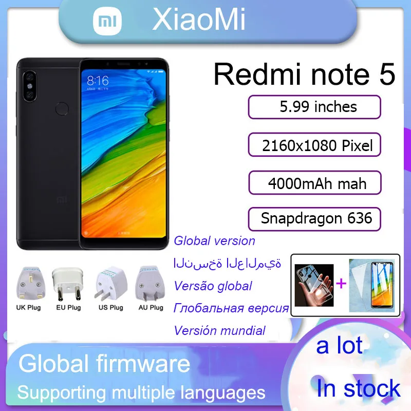 Xiaomi Redmi note 5 smartphone snapdragon 636 4g 64g 2160*1080 5.99 HD screen 13.0MP cameraRandom color with gift