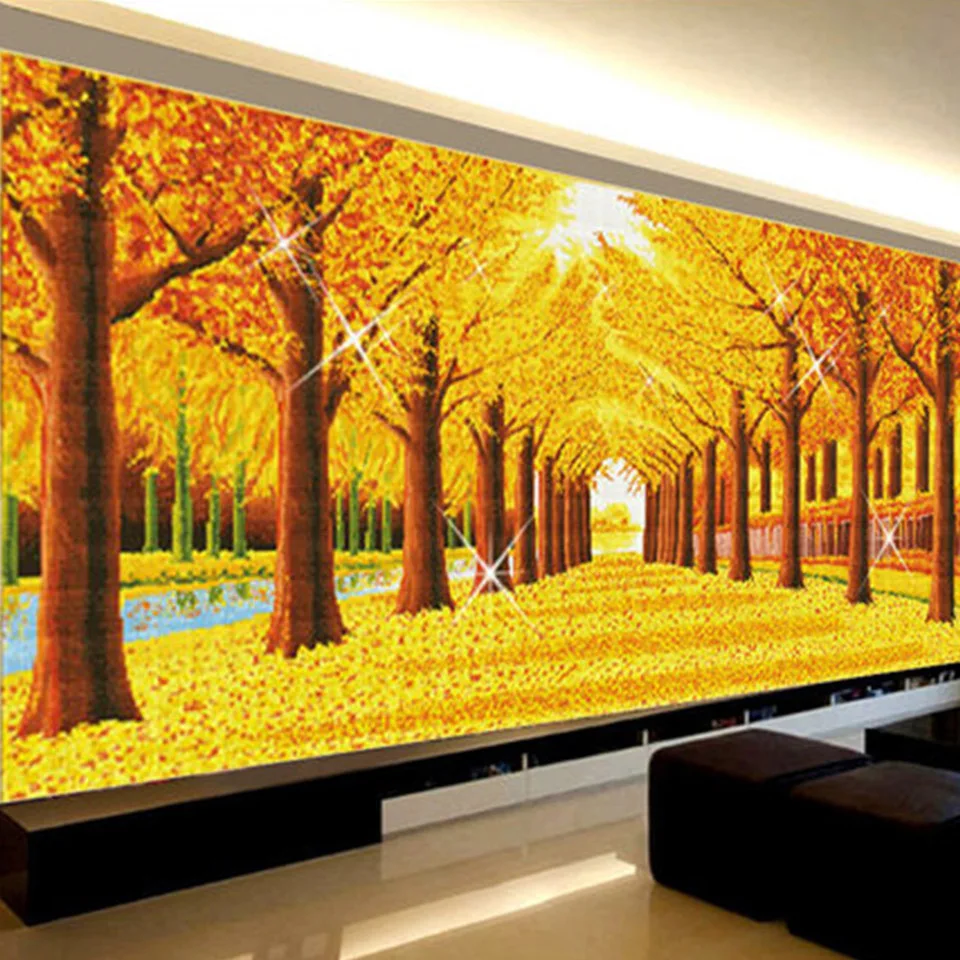 

Large DIY Diamond Painting Fortune Tree Gold Forest Cross Stitch Kits 5D Full Diamond Mosaic Rhinestone Pictures Landscape Decor
