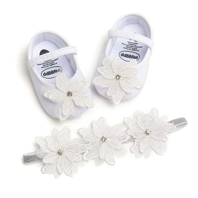 

Christening Baptism Kids Girls Baby Flower Shoes Party Ballerina Booties For Baby Set Princess Girl Baby Shoes First Walker