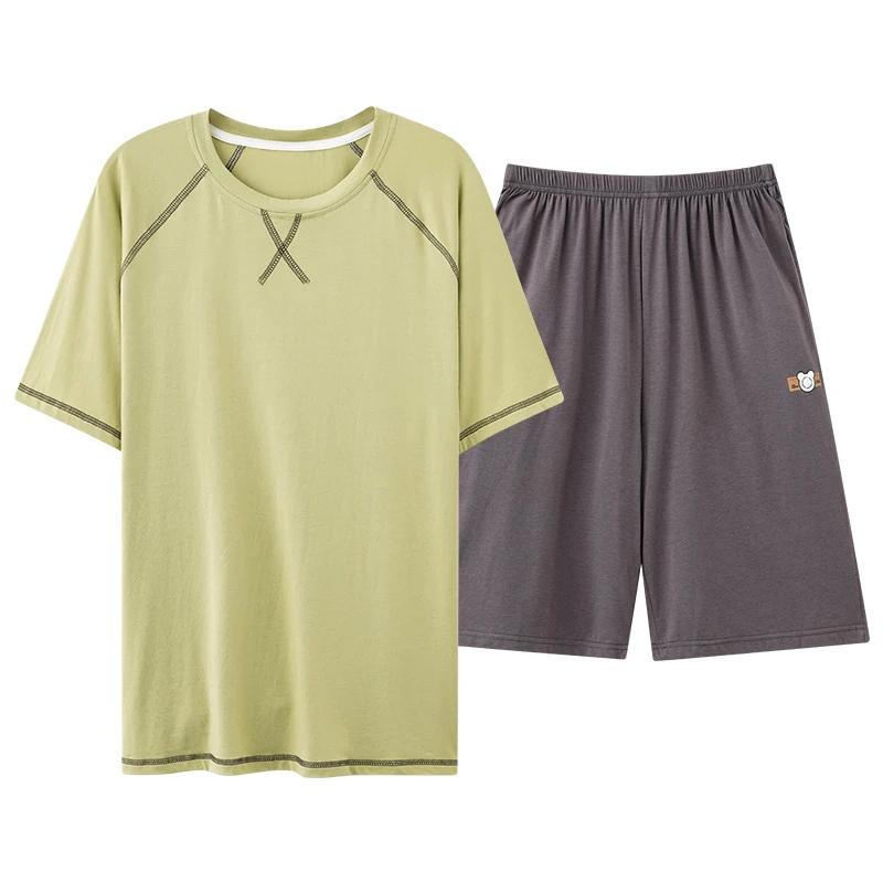 CAIYIER Summer Mens Pajamas Set Loose Loungewear Nightwear Short Tops Short Sleepwear For Male Soft Leisure L-4XL Night Clothing