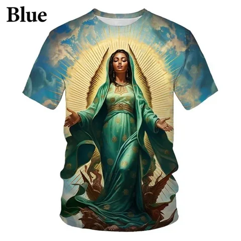 Футболка с христианским рисунком Девы Марии, повседневная футболка с 3D принтом «Мать Бога», крест веры, крутые и забавные уличные топы для отдыха