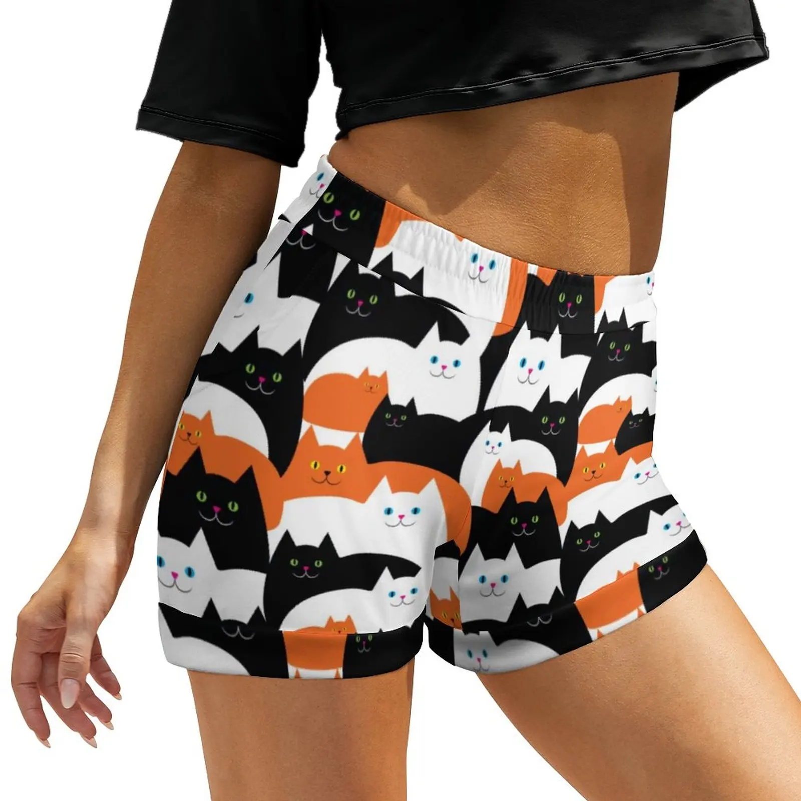 

Halloween Cat Shorts Funny Cats Trick Or Treat Oversize Streetwear Shorts Elastic Waist Sexy Short Pants Female Pattern Bottoms