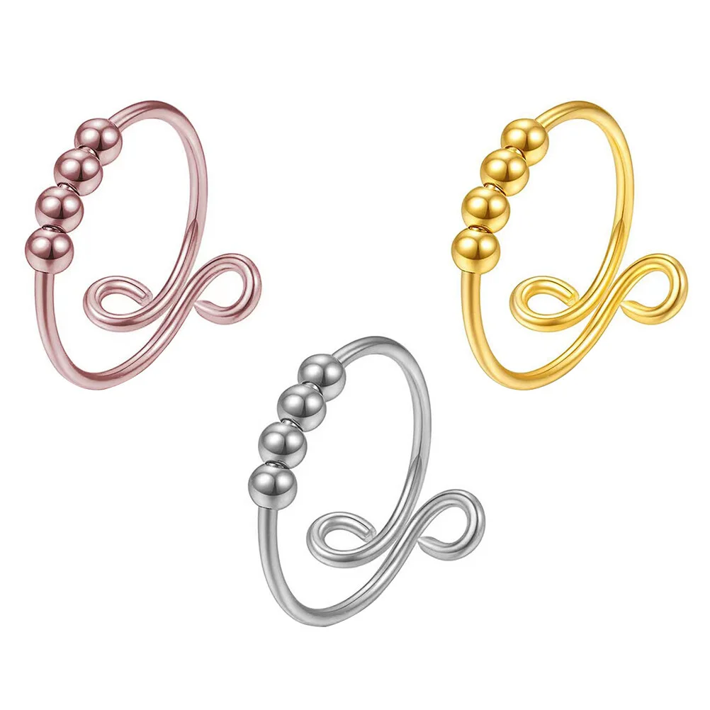 

3 Pcs Circle Womans Rings Anxiety Relief Alloy Beads Crochet Decors Rotatable Adjustable Miss