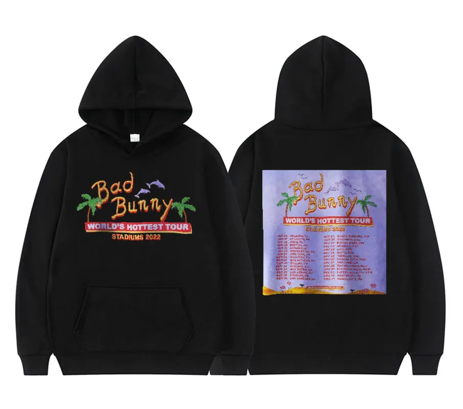 

Bad Bunny Tour Double Sided Print Hoodie Streetwear Men Women Oversized Hoodies Regular Man Harajuku Hip Hop Hoody Sweatshirt