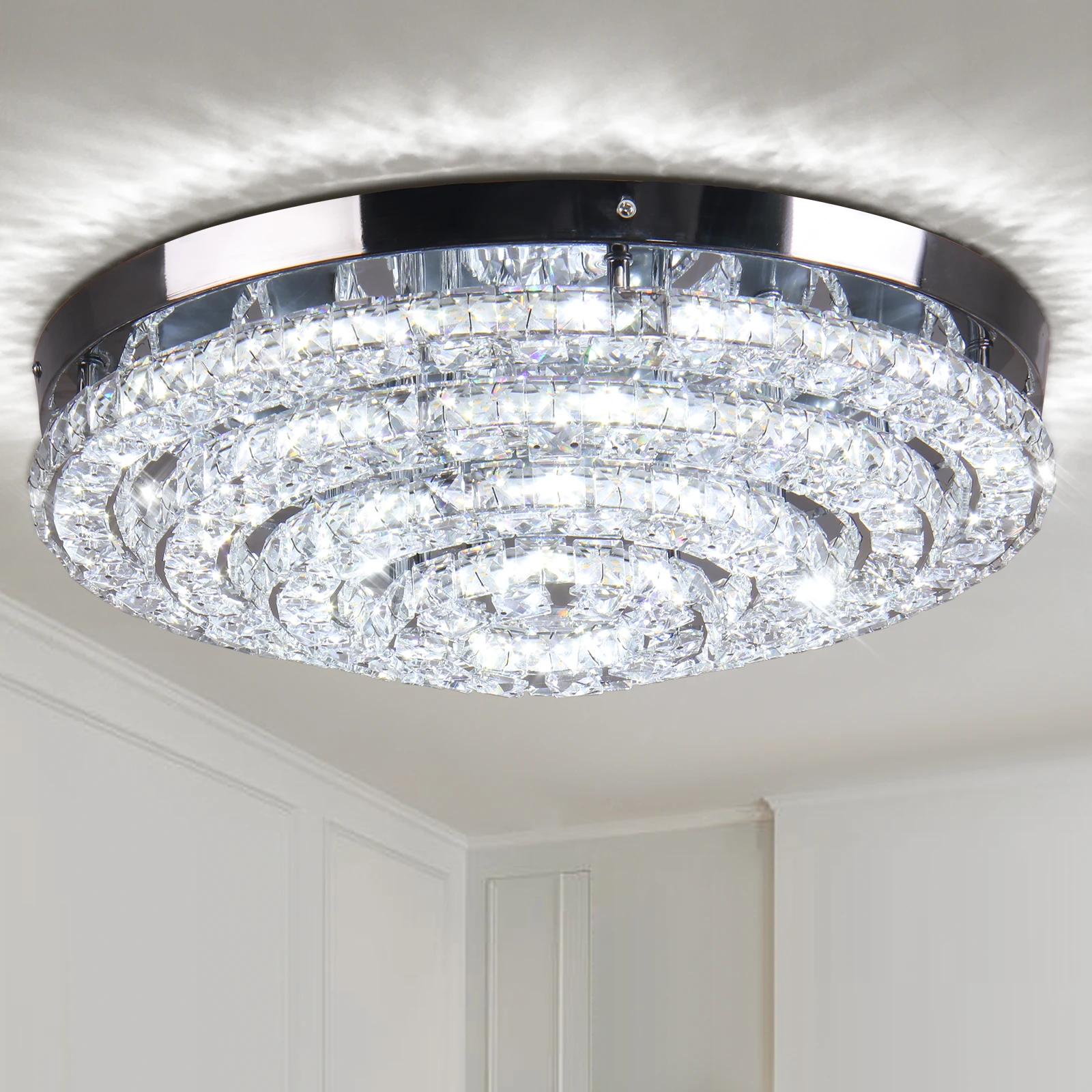 

17.7" Crystal Chandelier Modern Semi Flush Mount Ceiling Light Fixture Chandeliers for Bedrooms Dining Room Entryway Living Room