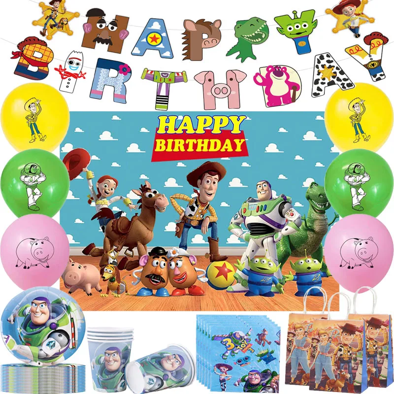 

Disney Toy Story Theme Party Decor Disposable Tableware Paper Cups Plats Napkin Balloon Baby Shower Kids Birthday Party Supplies