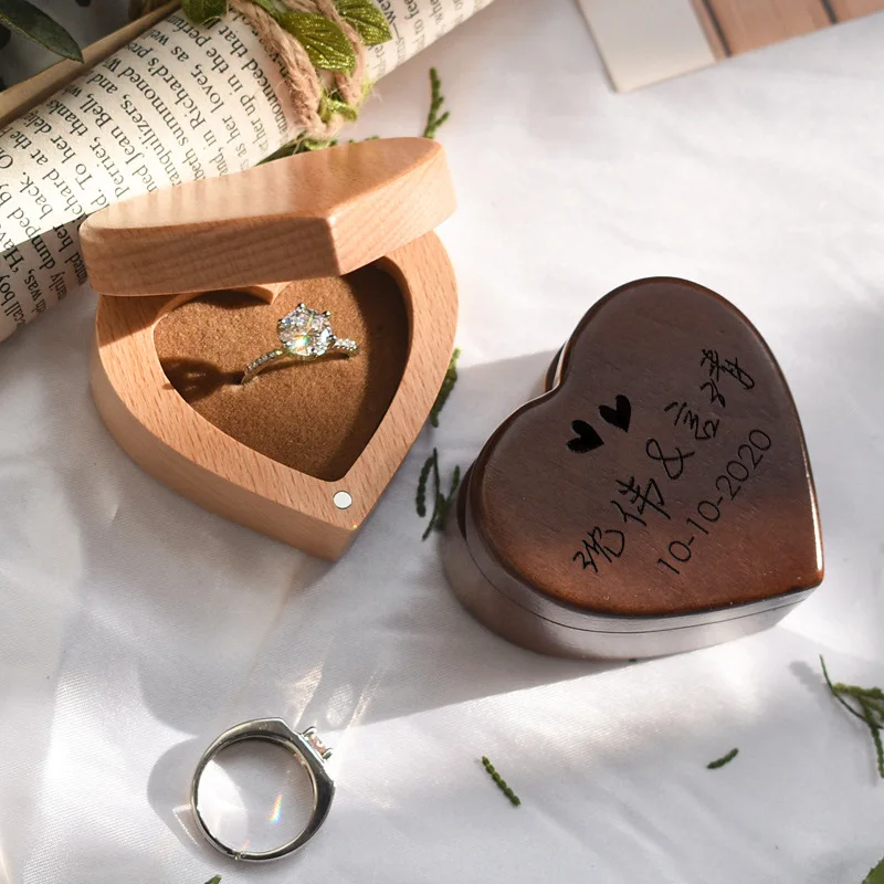 

Custom engraved bride and groom name upscale love ring box wedding proposal jewelry box