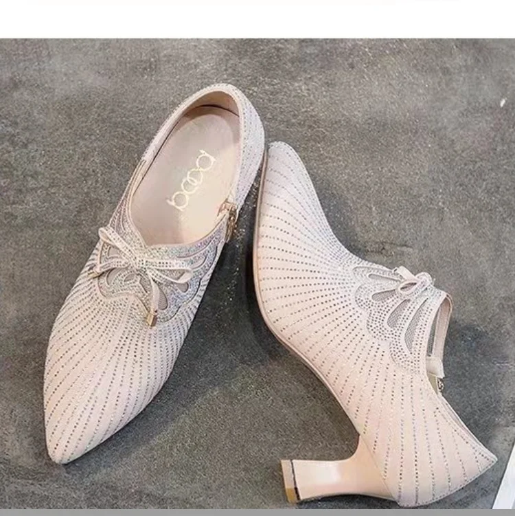 

2022 Spring Sexy Glitter Rhinestones Luxury High Heels Women Crystal Bowknot Wedding Party Prom Shoes Female New Casual Pumps